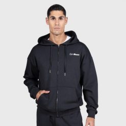 Bluza męska fitness na zamek z kapturem grafitowa Relay. Czarne bluzy męskie GYMBEAM, m, bez wzorów, z bawełny, z kapturem. Za 151.90 zł.
