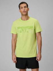 4F T-shirt reagular z nadrukiem męski - zielony S. Zielone koszulki sportowe męskie 4f, m, bez wzorów, z bawełny, klasyczne, bez kołnierzyka. Za 59.99 zł.