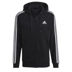 Bluza męska adidas Essentials Full-Zip Hoodie. Czarne bluzy męskie Adidas, l, bez wzorów, z bawełny, z kapturem, na fitness i siłownię. Za 199.99 zł.