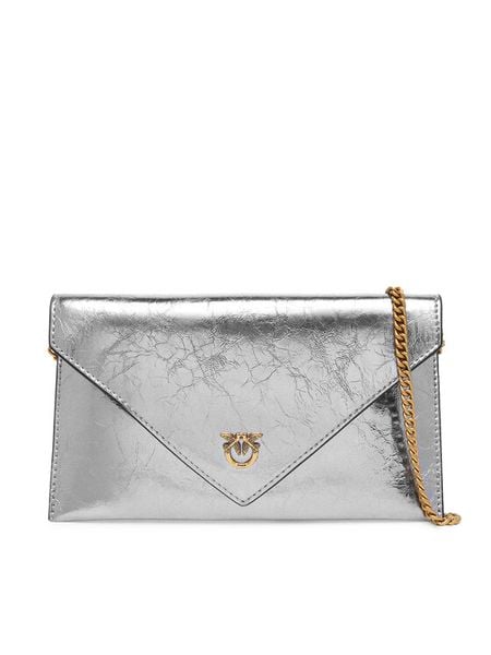 PINKO Torebka Flat Purse Mini AI 25-26 PCPL 105347 A2OT Srebrny. Szare torebki do ręki damskie Pinko, bez wzorów, ze skóry, wizytowe, bez dodatków. Za 839.99 zł.