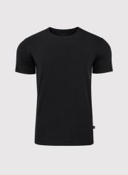PAKO LORENTE – Czarny gładki T-shirt Basic. Czarne t-shirty męskie Pako Lorente, m, bez wzorów, z bawełny, klasyczne, bez kołnierzyka. Za 79.99 zł.