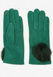 Zielone Rękawiczki z Bawełną i Ozdobnym Pomponem Sadelira. Zielone rękawiczki damskie Born2be, na zimę, bez wzorów, z bawełny, eleganckie. Za 14.99 zł.
