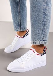 Biało-Granatowe Płaskie Sneakersy Wsuwane z Imitacji Skóry ze Sznurowaniami Gaxia. Białe obuwie sportowe damskie Renee, bez wzorów, z jeansu. Za 69.99 zł.