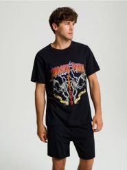 Piżama dwuczęściowa Jurassic Park - czarny. Czarne piżamy męskie Sinsay, l, bez wzorów, bez ramiączek. Za 49.99 zł.