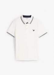 Koszula polo z piki z czystej bawełny. Białe koszule męskie bonprix, l, bez wzorów, z bawełny, bez ramiączek. Za 69.99 zł.