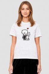 KARL LAGERFELD Biały damski t-shirt z nadrukiem Ikon Valentine, Rozmiar M. Białe t-shirty damskie KARL LAGERFELD, m, bez wzorów, eleganckie, bez kołnierzyka. W wyprzedaży za 219.99 zł.