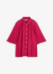 Bluzka oversize ze strukturalnej wiskozy. Brązowe bluzki damskie bonprix, bez wzorów, z wiskozy, bez kołnierzyka, bez ramiączek. Za 109.99 zł.