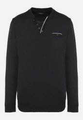 Granatowy Sweter z Wełną Zdobiony Guzikami przy Dekolcie Acandria. Niebieskie swetry przez głowę męskie Born2be, m, z aplikacjami, z dzianiny, bez kołnierzyka. Za 59.99 zł.