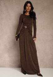 Brązowa Marszczona Sukienka Koktajlowa Zdobiona Aplikacją w Talii Siweda. Brązowe sukienki damskie Renee, s, z aplikacjami, z futra, klasyczne, bez kołnierzyka, bez ramiączek, kopertowe. Za 169.99 zł.