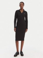 Calvin Klein Jeans Sukienka dzianinowa LV047E202G Czarny Slim Fit. Czarne sukienki damskie Calvin Klein Jeans, xs, bez wzorów, z bawełny, bez kołnierzyka, bez ramiączek. Za 529.99 zł.