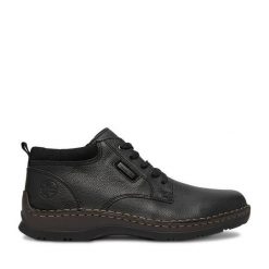 Trzewiki Rieker. Czarne botki męskie Rieker, bez wzorów, bez zapięcia. Za 429.99 zł.