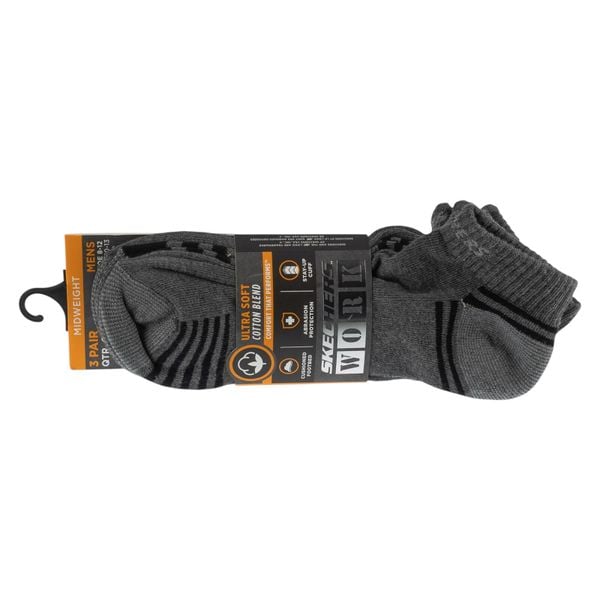 Skarpetki sportowe męskie 3pk Terry Train Work Socks. Szare skarpety męskie Skechers, bez wzorów, z bawełny. Za 69.99 zł.