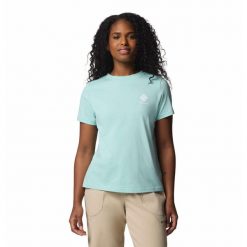 Koszulka damska Columbia Rolling Bend Graphic Short Sleeve z krótkim rękawem. Zielone t-shirty damskie Columbia, l, bez wzorów, bez kołnierzyka. Za 84.99 zł.