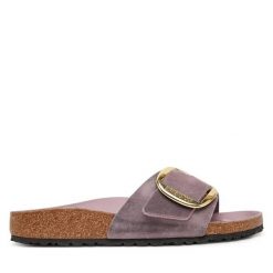 Damskie japonki konturowana wkładka MADRID Big Buckle. Fioletowe klapki damskie Birkenstock, bez wzorów, ze skóry, eleganckie, bez obcasa. Za 576.00 zł.