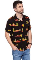 KOSZULA WRANGLER SS RESORT SHIRT BLACK W5907TI01 112129666. Czarne koszule męskie Wrangler, m, bez wzorów, bez kołnierzyka, bez ramiączek. W wyprzedaży za 69.99 zł.