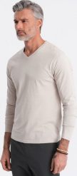 Ombre Longsleeve męski bez nadruku z dekoltem w serek - jasnobeżowy V1 OM-LSBL-0108 M. Brązowe bluzki z długim rękawem męskie Ombre, m, bez wzorów, bez kołnierzyka. Za 69.99 zł.