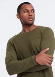 Ombre Longsleeve męski o strukturze "wafla" - oliwkowy V3 OM-LSCL-0109 S. Zielone bluzki z długim rękawem męskie Ombre, m, bez wzorów, bez kołnierzyka. Za 39.99 zł.