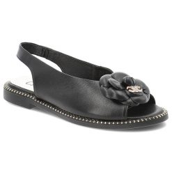 Czarne Sandały Chebello Modne Obuwie Damskie. Czarne półbuty damskie CheBello, z aplikacjami, ze skóry, eleganckie, bez obcasa, na obcasie, bez zapięcia. Za 469.00 zł.