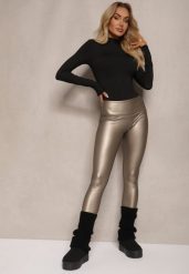 Srebrne Legginsy z Imitacji Skóry High Waist z Polarem Selabra. Żółte legginsy damskie Renee, l, bez wzorów, z jeansu. Za 34.99 zł.