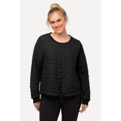 Damskie bluza pikowany wzór lamówka okrągły dekolt długi rękaw. Czarne bluzy damskie Ulla Popken, plus size, bez wzorów, z acetatu, bez kaptura, narciarskie. Za 294.99 zł.