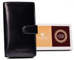 Portfel skórzany Peterson [D] PTN RD-42-GCL czarny. Czarne portfele damskie Peterson, bez wzorów, ze skóry. Za 74.00 zł.