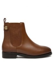 Tommy Hilfiger Sztyblety Th Stud Leather Low Chelsea FW0FW08184 Brązowy. Brązowe botki damskie Tommy Hilfiger, ze skóry, bez obcasa, na płaskiej podeszwie, bez zapięcia. Za 519.99 zł.