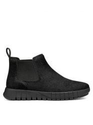 Geox Sztyblety D Flextride D669AD 000QS C9999 Czarny. Czarne botki damskie Geox, ze skóry, bez obcasa, na płaskiej podeszwie, bez zapięcia. Za 589.99 zł.