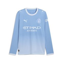Męska koszulka domowa z długim rękawem Manchester City 26/27 PUMA. Niebieskie bluzki z długim rękawem męskie Puma, m, bez wzorów, z materiału, klasyczne, bez kołnierzyka. Za 467.00 zł.