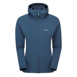 Kurtka softshellowa damska Rab Borealis Hoody z kapturem. Niebieskie kurtki damskie RAB, bez wzorów, z softshellu, z kapturem. Za 539.99 zł.