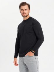 Męski longsleeve bawełniany LOOSE FIT z okrągłym dekoltem czarny V1 OM-LSBC-0129 XXL. Czarne bluzki z długim rękawem męskie Ombre, m, bez wzorów, z bawełny, bez kołnierzyka. Za 181.54 zł.