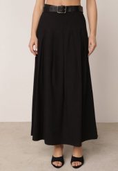 Czarna Rozkloszowana Spódnica z Wiskozy Ozdobiona Paskiem Kapali. Czarne spódnice damskie Born2be, l, bez wzorów, z wiskozy, biznesowe, maxi, dopasowane. Za 159.99 zł.
