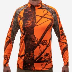 Koszulka myśliwska długi rękaw oddychająca Solognac 500 camo fluo. Brązowe koszulki sportowe męskie SOLOGNAC, l, bez wzorów, z elastanu, bez kołnierzyka, bez ramiączek, outdoorowe. Za 119.99 zł.