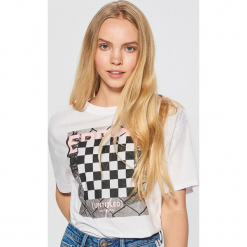 Koszulka z motywem szachownicy - Biały. T-shirty damskie marki Cropp. W wyprzedaży za 29.99 zł.