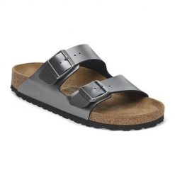 Klapki damskie Birkenstock Arizona Bs. Szare klapki damskie Birkenstock, bez wzorów, z materiału, bez obcasa. Za 383.30 zł.