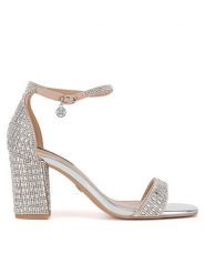Nine West Sandały WFA3032-1 Srebrny. Szare sandały damskie Nine West, bez wzorów, z materiału, bez obcasa, na słupku, bez zapięcia. Za 249.99 zł.