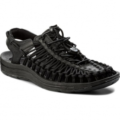 Sandały KEEN - Uneek Leather 1017063 Black/Raven. Czarne klapki damskie Keen, bez wzorów, z materiału, bez obcasa, bez zapięcia. W wyprzedaży za 249.00 zł.