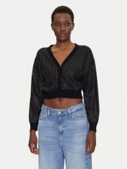 Guess Kardigan W5GR08 Z3MN2 Czarny Regular Fit. Czarne kardigany damskie Guess, xxl, z aplikacjami, z syntetyku. Za 329.99 zł.
