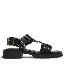 Sandały Bronx. Czarne sandały damskie Bronx, bez wzorów, bez obcasa, na płaskiej podeszwie, bez zapięcia. Za 349.99 zł.
