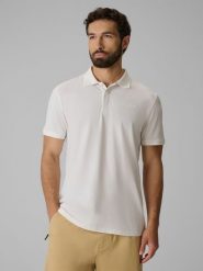 4F Koszulka polo regular męska - kremowa L. Białe koszulki polo męskie 4f, l, bez wzorów, z bawełny, klasyczne, bez ramiączek. Za 129.99 zł.