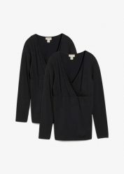 Koszulka ciążowa i do karmienia piersią z bawełny organicznej 2 w 1 (zestaw 2 szt.). Czarne t-shirty damskie bonprix, bez wzorów, z bawełny, bez kołnierzyka. Za 144.99 zł.