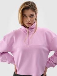 4F Bluza dresowa z bawełną organiczną damska - pudrowy róż M. Czerwone bluzy damskie 4f, l, bez wzorów, z bawełny, bez kaptura. W wyprzedaży za 59.99 zł.