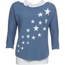 T-shirt z topem 2 w 1 bonprix niebieski dżins - biały z nadrukiem. Bluzki damskie marki bonprix. Za 59.99 zł.
