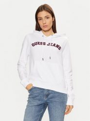 Guess Jeans Bluza W5RQ17 K68I4 Biały Regular Fit. Białe bluzy damskie Guess Jeans, l, z aplikacjami, z bawełny, bez kaptura. Za 209.99 zł.