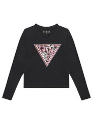 Guess Bluzka J5YI15 K6YW4 Czarny Regular Fit. Czarne bluzki dla dziewczynek Guess, z aplikacjami, z bawełny, bez ramiączek. Za 80.50 zł.