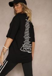 Czarna Koszulka o Fasonie T-shirt z Napisami Na Plecach i na Przodzie Seninora. Czarne bluzki damskie Renee, l, bez wzorów, z jeansu, klasyczne, bez kołnierzyka. Za 39.99 zł.
