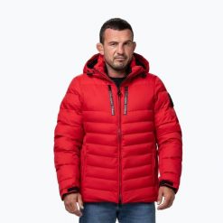 Kurtka zimowa męska Pitbull Crestline Padded Hooded. Czerwone kurtki męskie PITBULL, na zimę, m, bez wzorów, z materiału, bez kaptura. Za 489.99 zł.