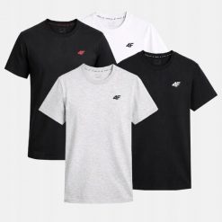 KOMPLET KOSZULEK MĘSKICH 4F ZESTAW 4PAK T-SHIRT TTSHM3341. T-shirty męskie 4f, m, bez wzorów, z bawełny, sportowe, bez kołnierzyka. Za 116.00 zł.