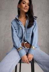 Niebieska Koszula Denimowa z Bawełną o Kroju Oversize Dinista. Niebieskie bluzki damskie Renee, l, bez wzorów, z bawełny, boho, bez kołnierzyka, bez ramiączek. Za 139.99 zł.