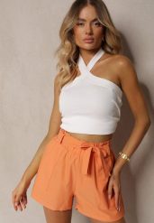Pomarańczowe Szorty Bermudy High Waist z Dodatkiem Bawełny Wiązane w Pasie Quisevia. Brązowe szorty damskie Renee, na lato, l, bez wzorów, z bawełny, z podwyższonym stanem. Za 44.99 zł.