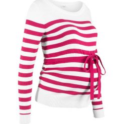 Sweter ciążowy bawełniany bonprix jeżynowo-czerwono-biały w paski. Swetry damskie bonprix. Za 37.99 zł.
